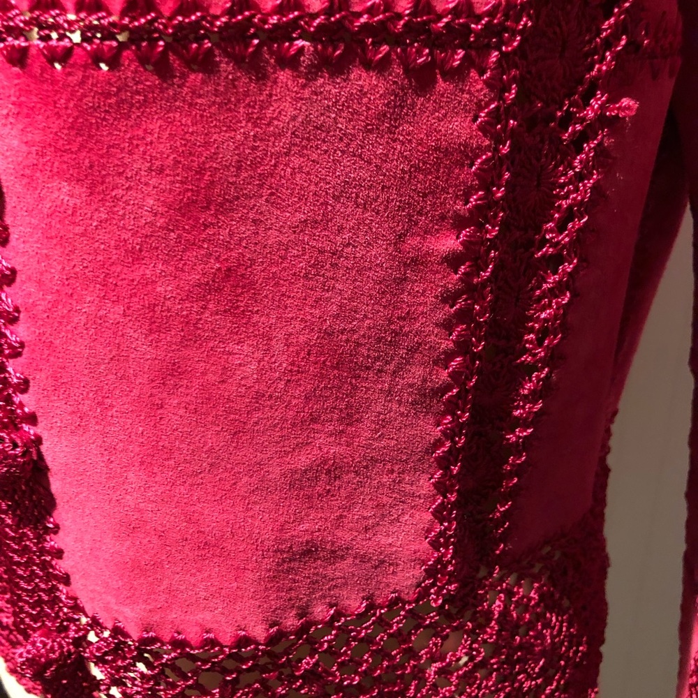 Beautiful Red Suede Patchwork Crocheted Jacket - image 2